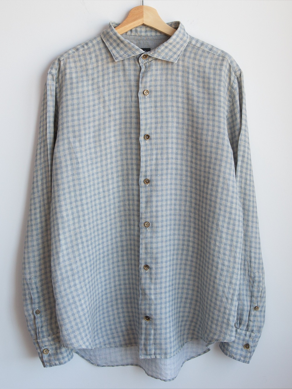 Eleventy Milano 100% Linen Gingham Shirt Made in Italy Size 44 XL
